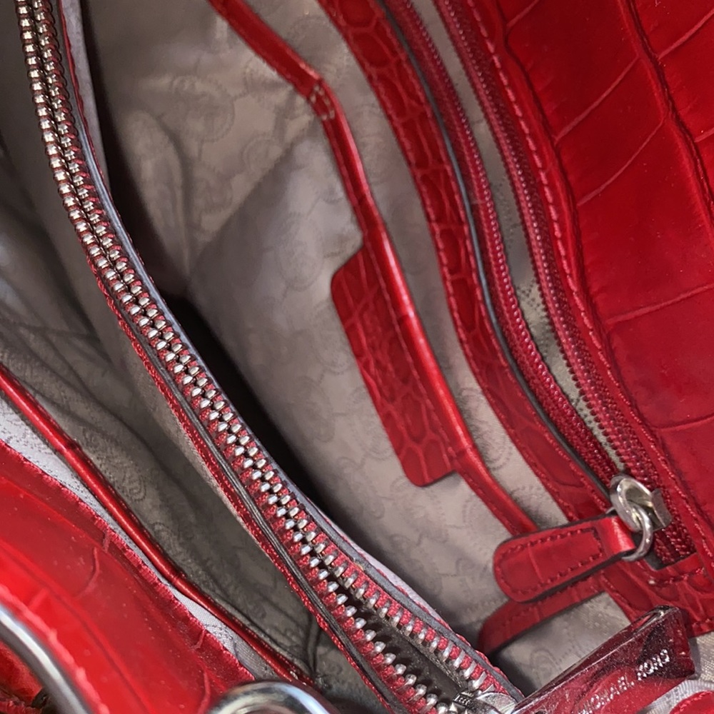 Michael Kors Red Croc-Embossed Satchel - Picture 5 of 7